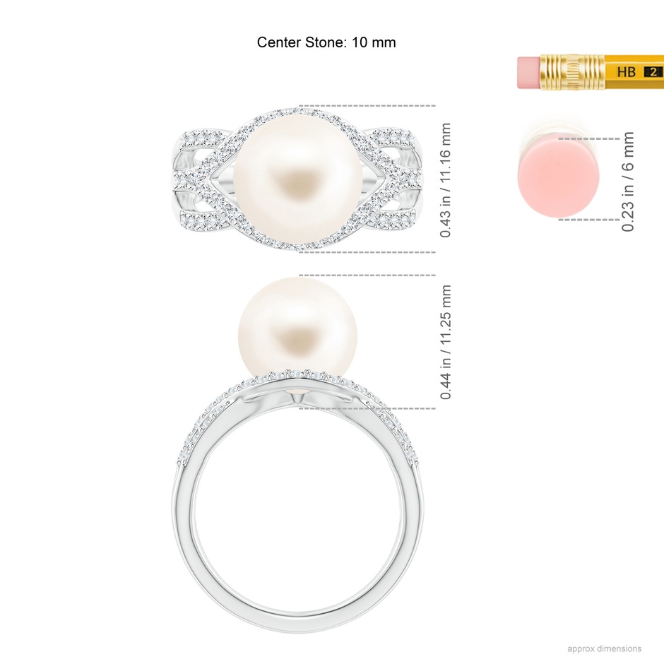 10mm AAA Freshwater Pearl Criss-Cross Shank Ring in White Gold ruler