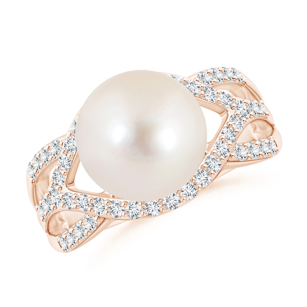 10mm AAAA Freshwater Pearl Criss-Cross Shank Ring in Rose Gold
