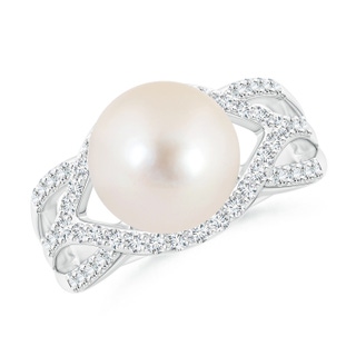 10mm AAAA Freshwater Pearl Criss-Cross Shank Ring in White Gold