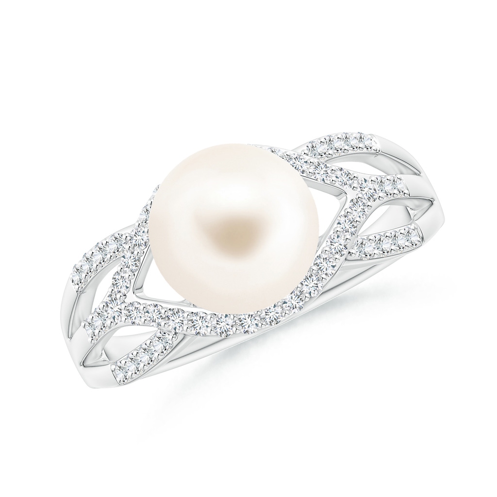 8mm AAA Freshwater Pearl Criss-Cross Shank Ring in White Gold