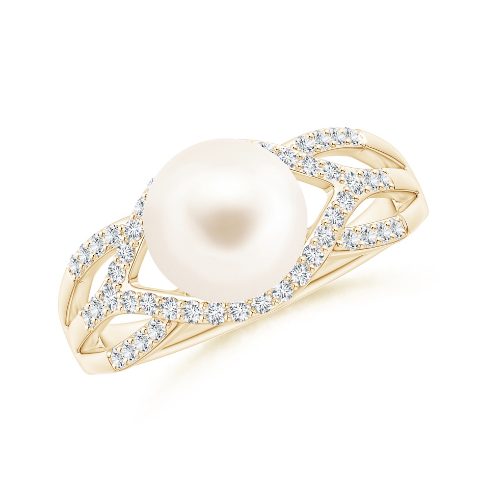 8mm AAA Freshwater Pearl Criss-Cross Shank Ring in Yellow Gold 