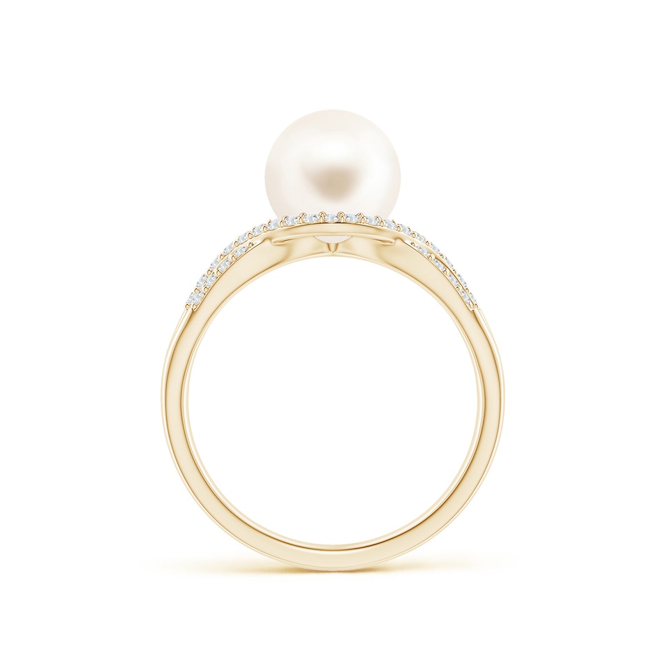 8mm AAA Freshwater Pearl Criss-Cross Shank Ring in Yellow Gold side 1
