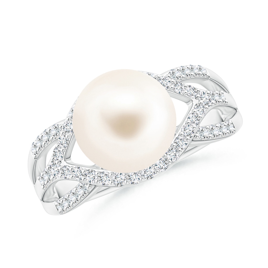 9mm AAA Freshwater Pearl Criss-Cross Shank Ring in White Gold