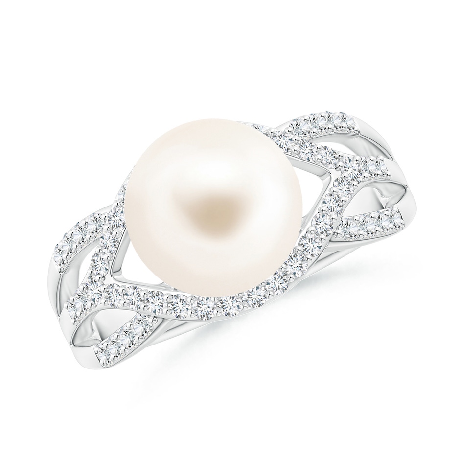 9mm AAA Freshwater Pearl Criss-Cross Shank Ring in White Gold 