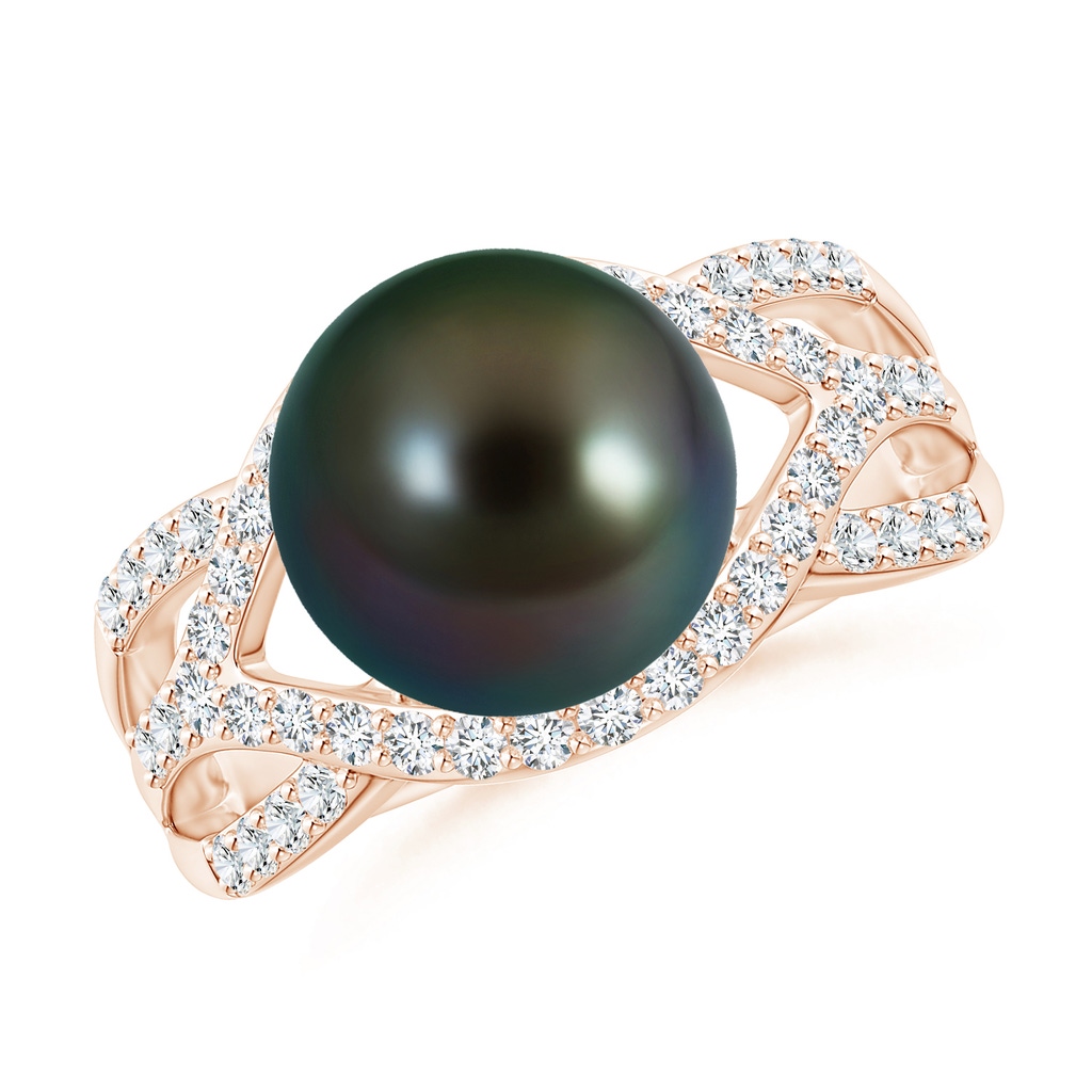 10mm AAAA Tahitian Pearl Criss-Cross Shank Ring in Rose Gold