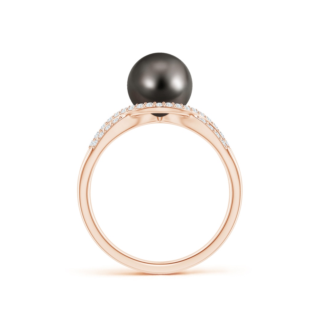8mm AAA Tahitian Pearl Criss-Cross Shank Ring in Rose Gold Side 1