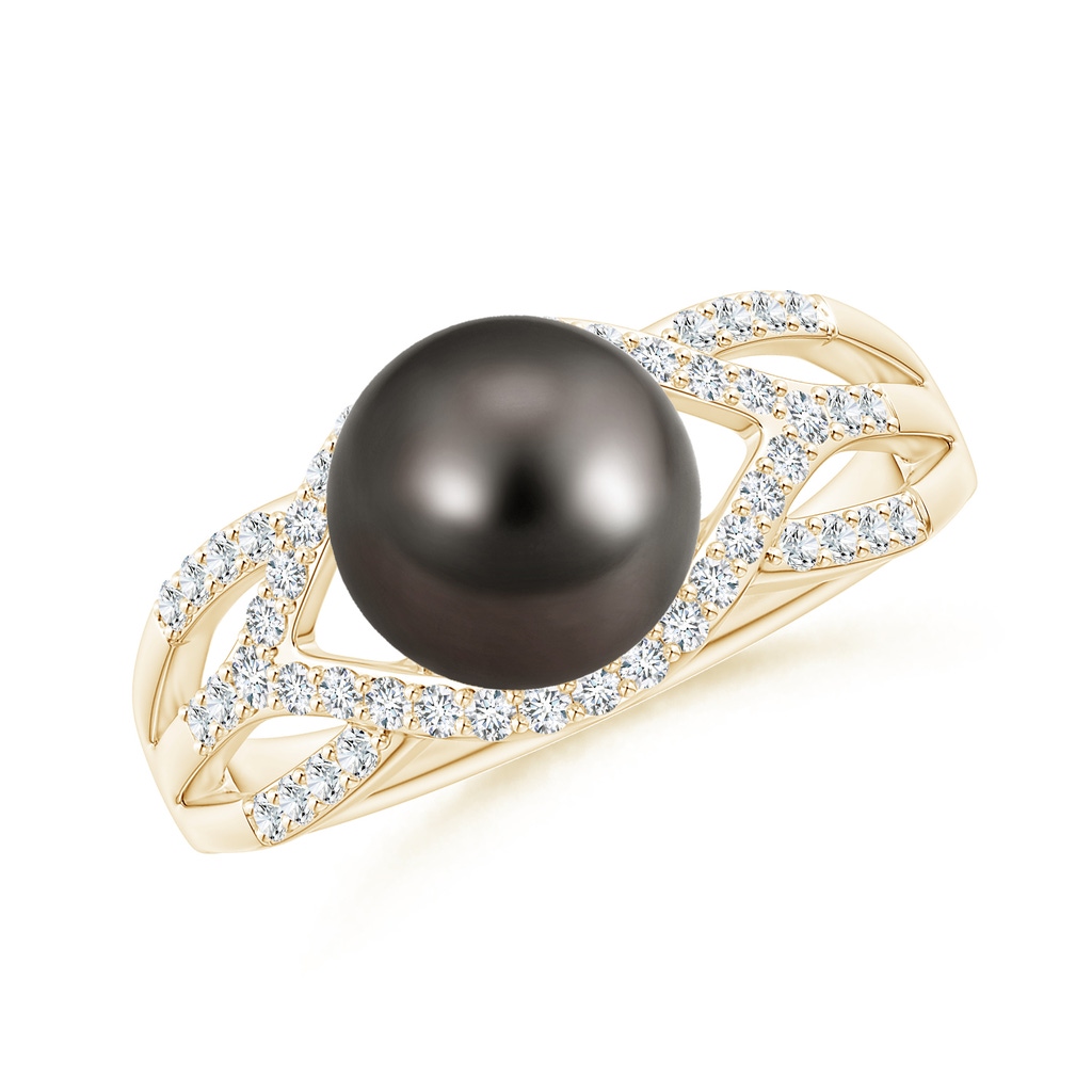 8mm AAA Tahitian Pearl Criss-Cross Shank Ring in Yellow Gold