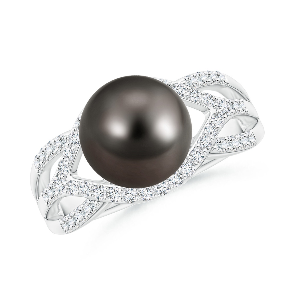 9mm AAA Tahitian Pearl Criss-Cross Shank Ring in White Gold