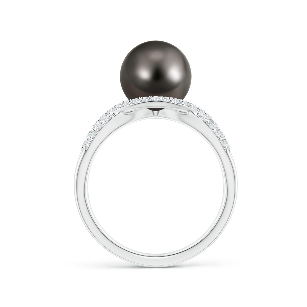 9mm AAA Tahitian Pearl Criss-Cross Shank Ring in White Gold Side 1