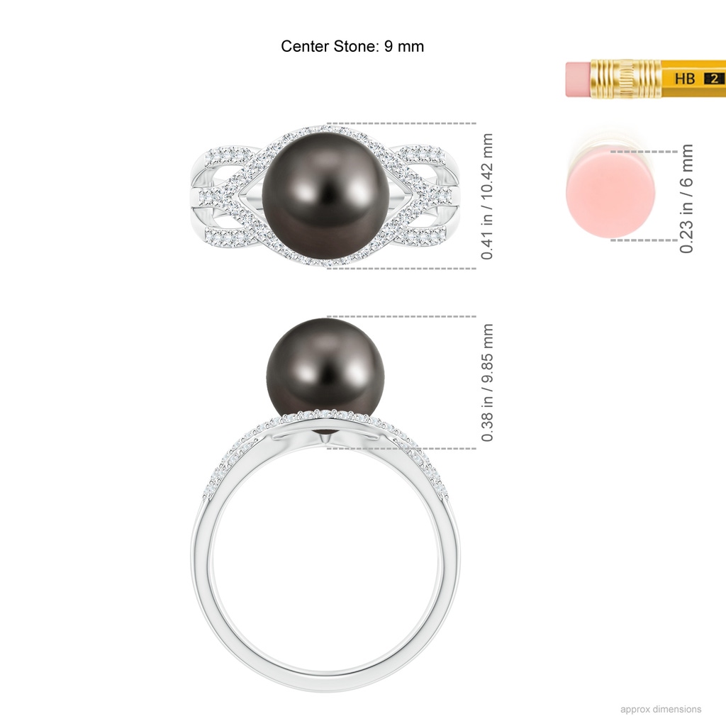 9mm AAA Tahitian Pearl Criss-Cross Shank Ring in White Gold Ruler
