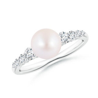 7mm AA Japanese Akoya Pearl Ring with Graduated Diamonds in P950 Platinum