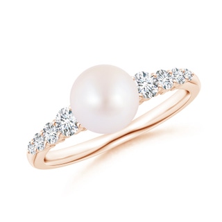 7mm AA Japanese Akoya Pearl Ring with Graduated Diamonds in Rose Gold