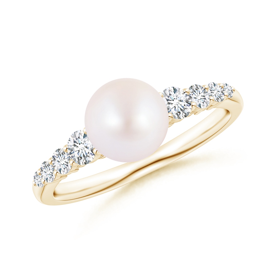 7mm AA Japanese Akoya Pearl Ring with Graduated Diamonds in Yellow Gold 