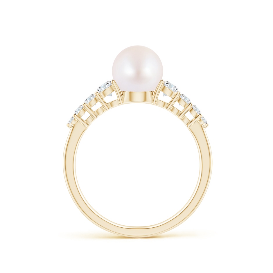 7mm AA Japanese Akoya Pearl Ring with Graduated Diamonds in Yellow Gold side 1