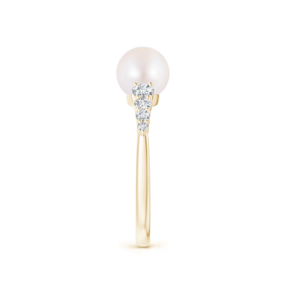 7mm AA Japanese Akoya Pearl Ring with Graduated Diamonds in Yellow Gold side 2