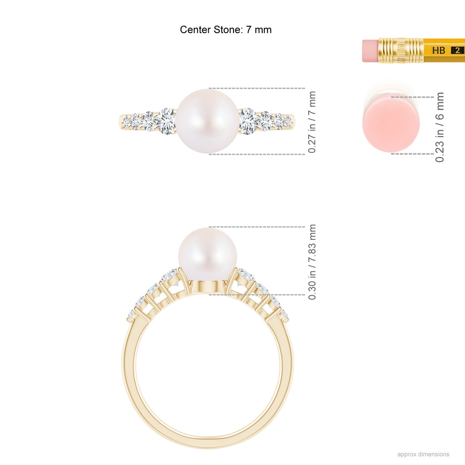 7mm AA Japanese Akoya Pearl Ring with Graduated Diamonds in Yellow Gold ruler