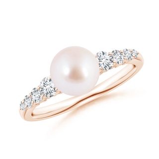 7mm AAA Japanese Akoya Pearl Ring with Graduated Diamonds in Rose Gold
