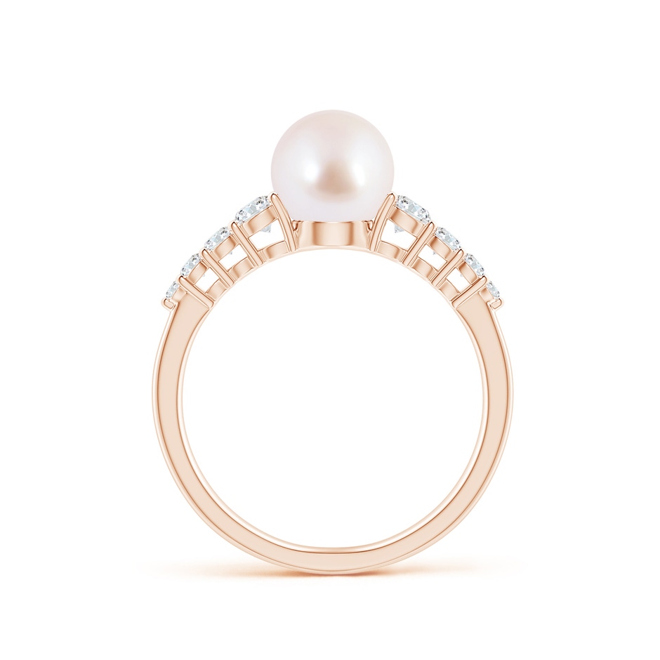 7mm AAA Japanese Akoya Pearl Ring with Graduated Diamonds in Rose Gold side 1