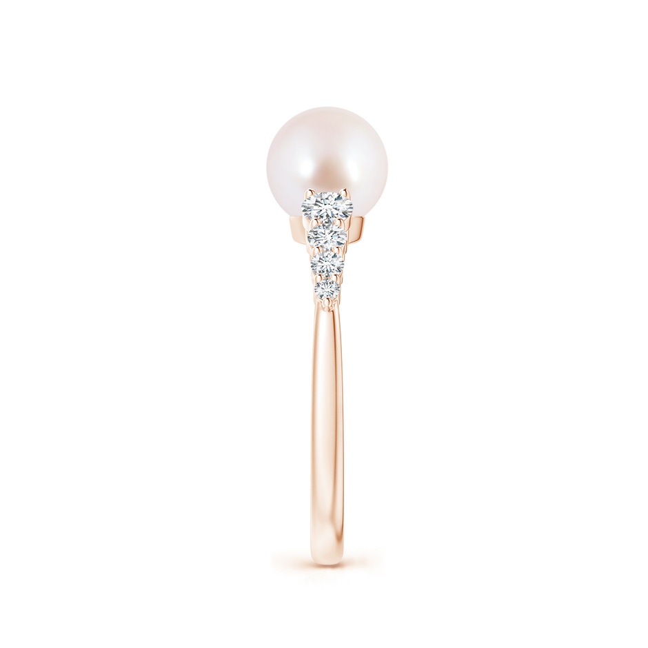 7mm AAA Japanese Akoya Pearl Ring with Graduated Diamonds in Rose Gold side 2