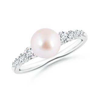 7mm AAA Japanese Akoya Pearl Ring with Graduated Diamonds in White Gold