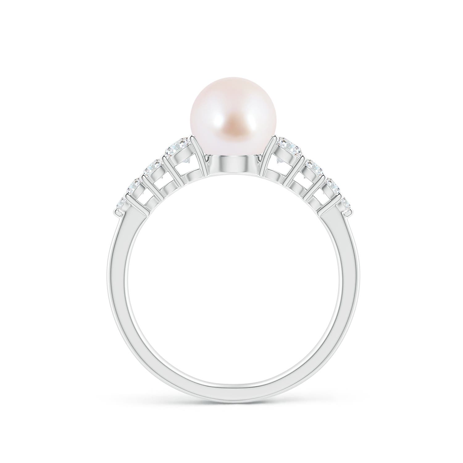 7mm AAA Japanese Akoya Pearl Ring with Graduated Diamonds in White Gold - side 1
