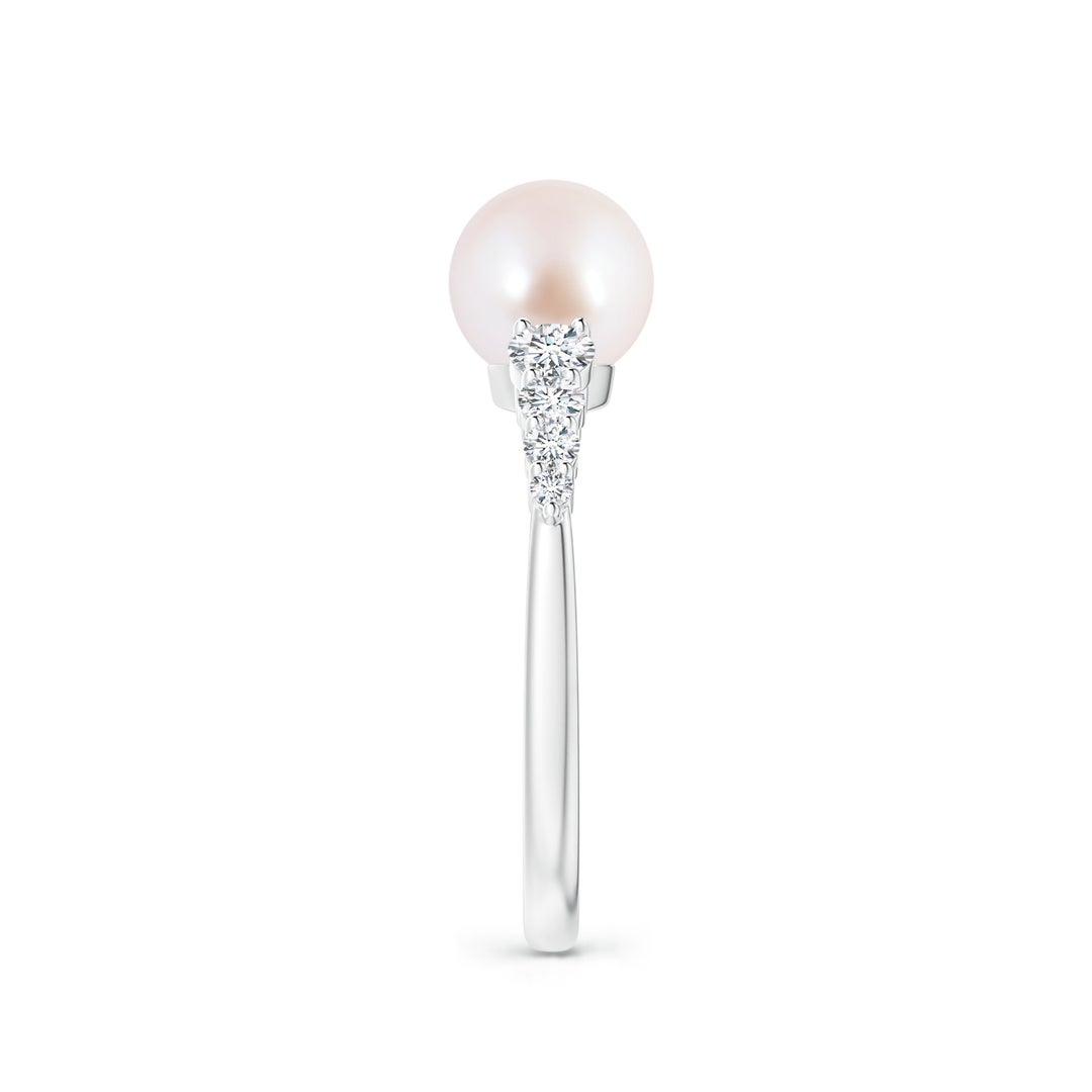 7mm AAA Japanese Akoya Pearl Ring with Graduated Diamonds in White Gold - side 6
