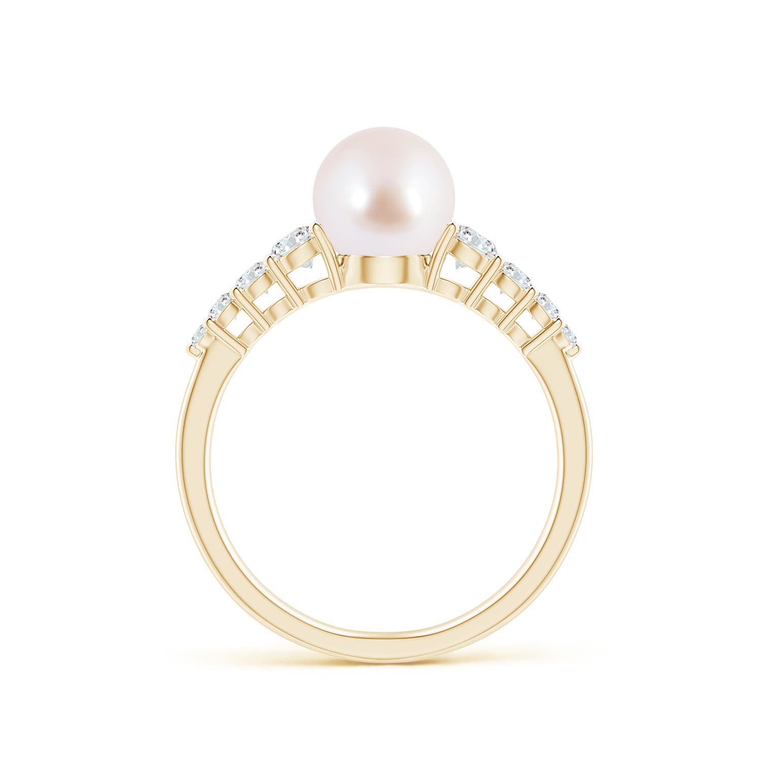 7mm AAA Japanese Akoya Pearl Ring with Graduated Diamonds in Yellow Gold