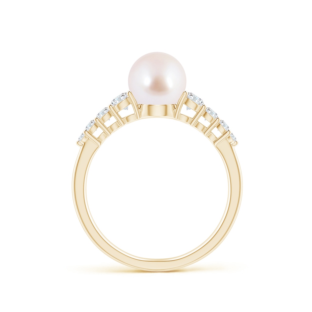 7mm AAA Japanese Akoya Pearl Ring with Graduated Diamonds in Yellow Gold Side 1