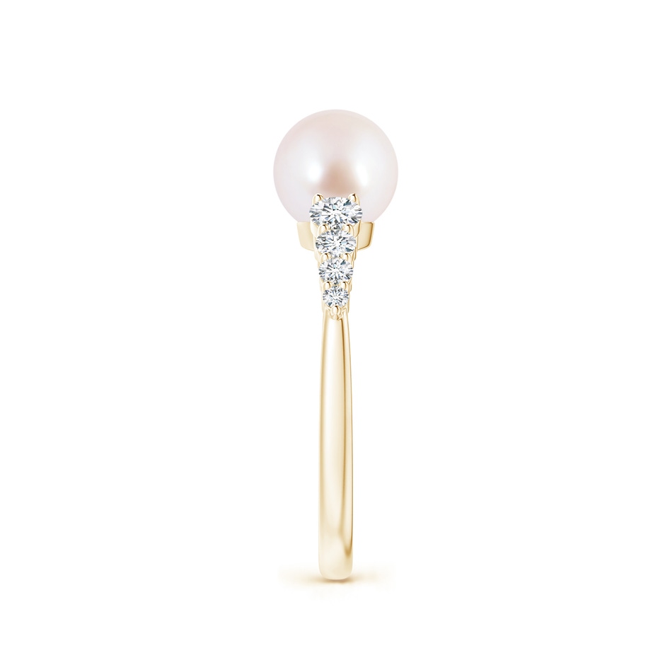 7mm AAA Japanese Akoya Pearl Ring with Graduated Diamonds in Yellow Gold side 2