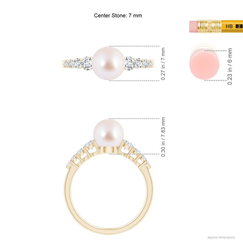 7mm AAA Japanese Akoya Pearl Ring with Graduated Diamonds in Yellow Gold ruler