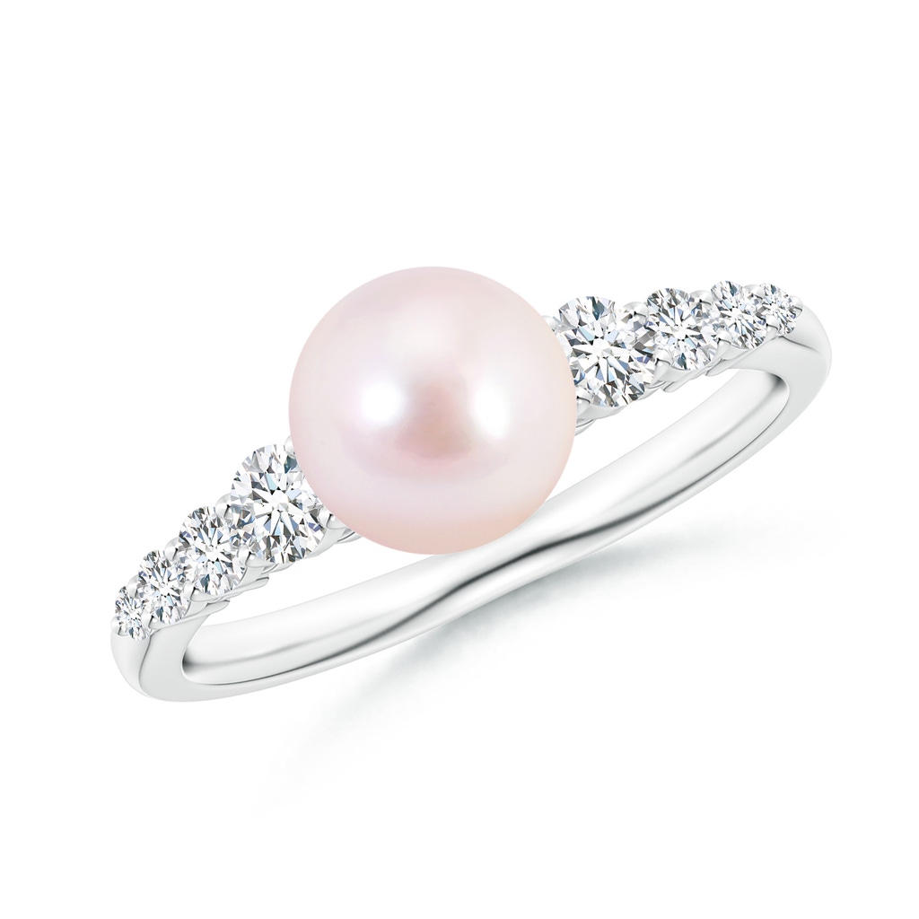 7mm AAAA Japanese Akoya Pearl Ring with Graduated Diamonds in P950 Platinum