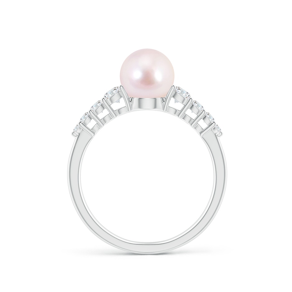 7mm AAAA Japanese Akoya Pearl Ring with Graduated Diamonds in P950 Platinum side 1