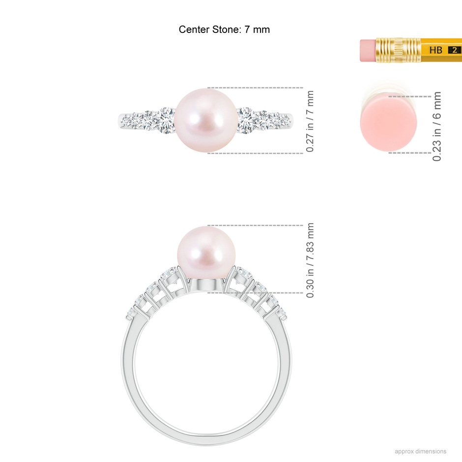 7mm AAAA Japanese Akoya Pearl Ring with Graduated Diamonds in P950 Platinum ruler