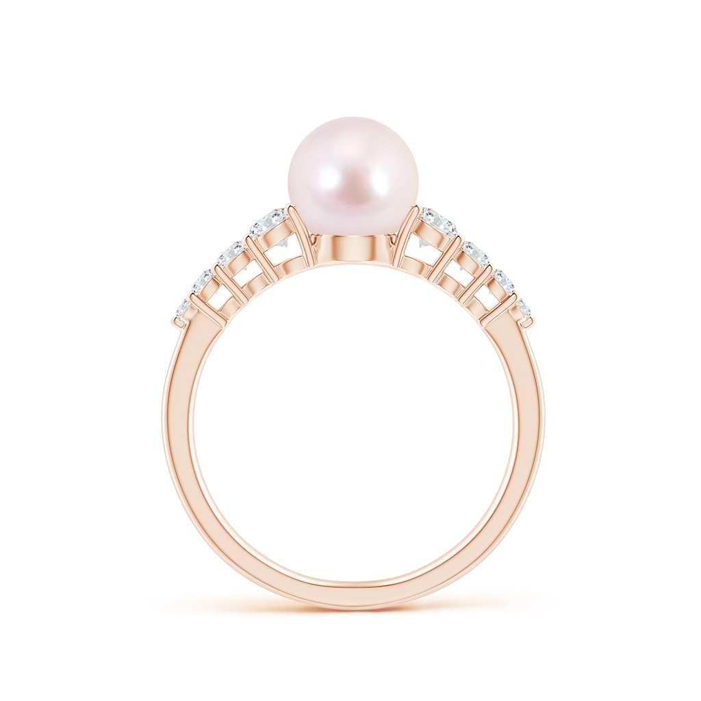 7mm AAAA Japanese Akoya Pearl Ring with Graduated Diamonds in Rose Gold Side 1