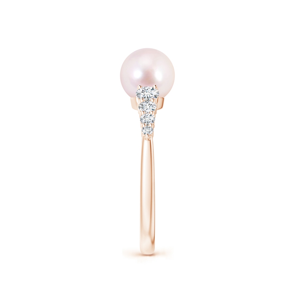 7mm AAAA Japanese Akoya Pearl Ring with Graduated Diamonds in Rose Gold Side 2