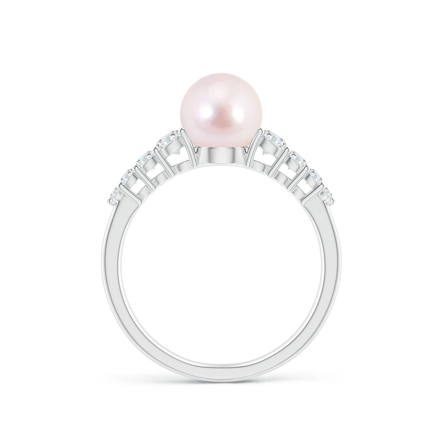 7mm AAAA Japanese Akoya Pearl Ring with Graduated Diamonds in White Gold