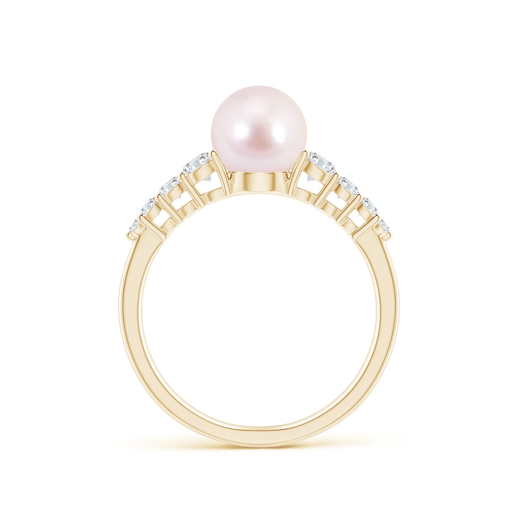 7mm AAAA Japanese Akoya Pearl Ring with Graduated Diamonds in Yellow Gold Side 1