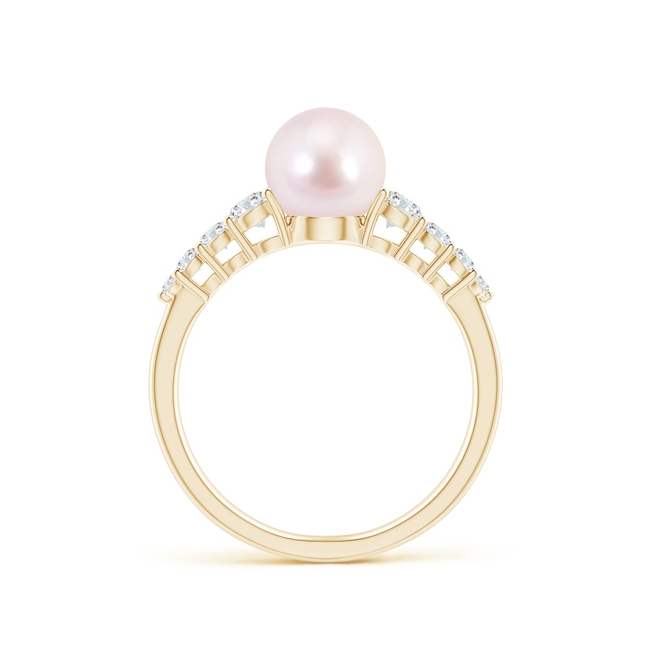 7mm AAAA Japanese Akoya Pearl Ring with Graduated Diamonds in Yellow Gold side 1