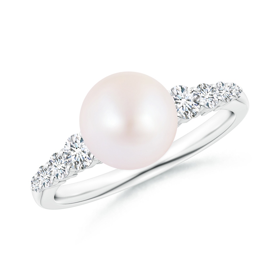 8mm AA Japanese Akoya Pearl Ring with Graduated Diamonds in White Gold 