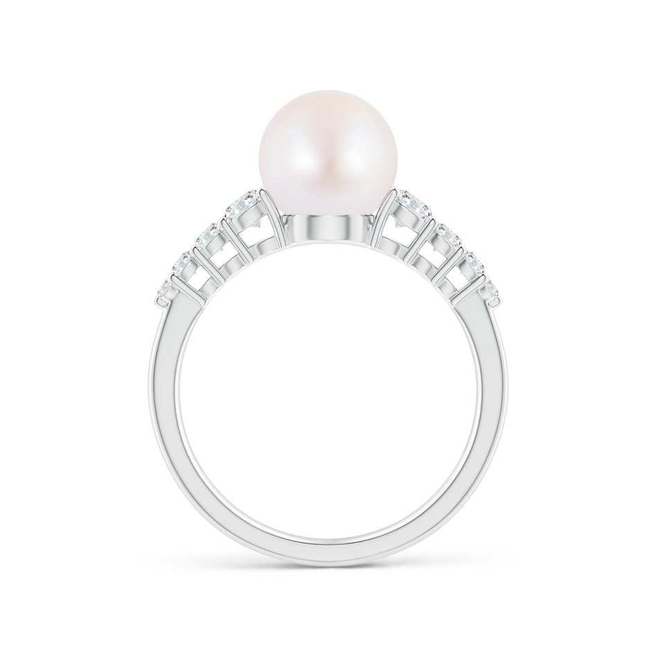 8mm AA Japanese Akoya Pearl Ring with Graduated Diamonds in White Gold side 1