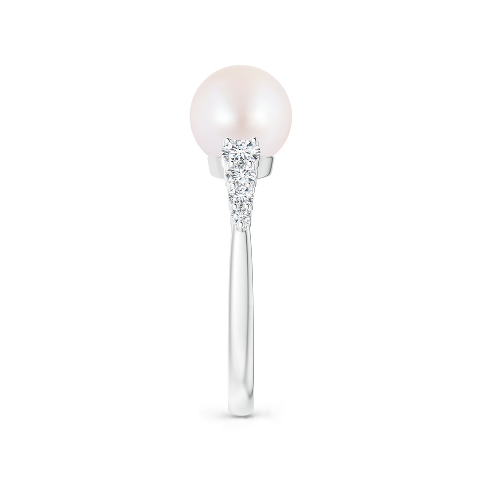 8mm AA Japanese Akoya Pearl Ring with Graduated Diamonds in White Gold side 2