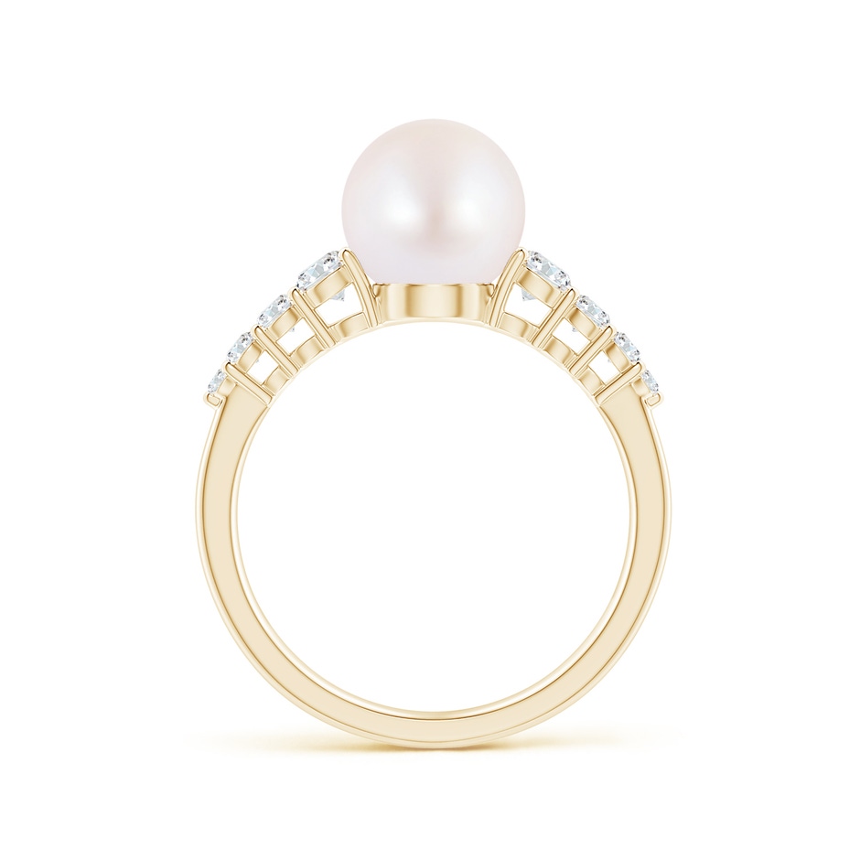 8mm AA Japanese Akoya Pearl Ring with Graduated Diamonds in Yellow Gold side 1