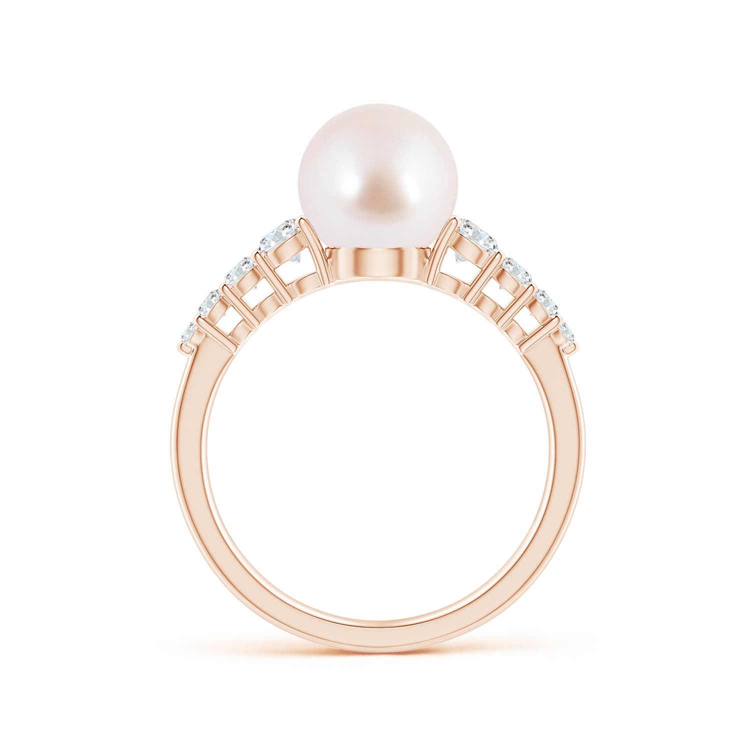 8mm AAA Japanese Akoya Pearl Ring with Graduated Diamonds in Rose Gold