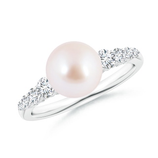 8mm AAA Japanese Akoya Pearl Ring with Graduated Diamonds in White Gold