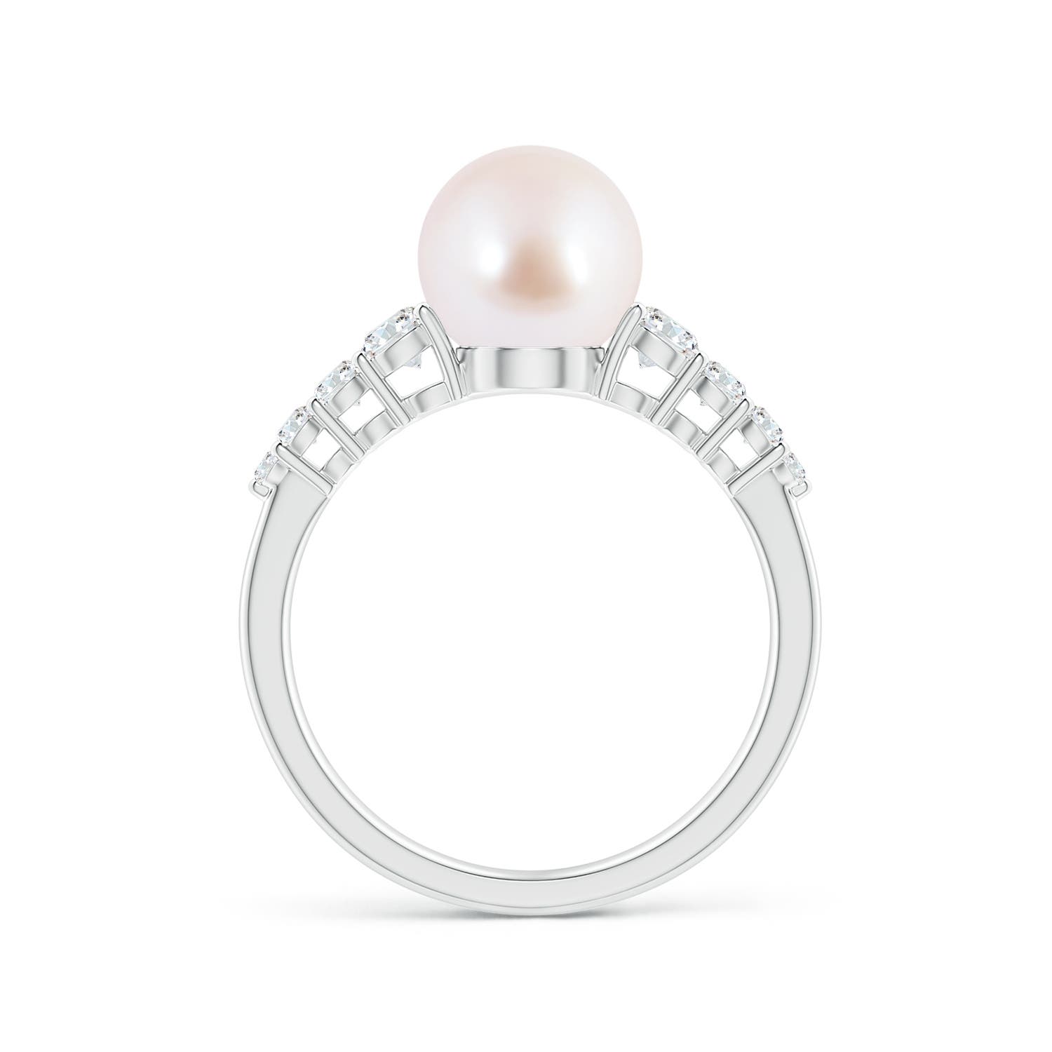 8mm AAA Japanese Akoya Pearl Ring with Graduated Diamonds in White Gold