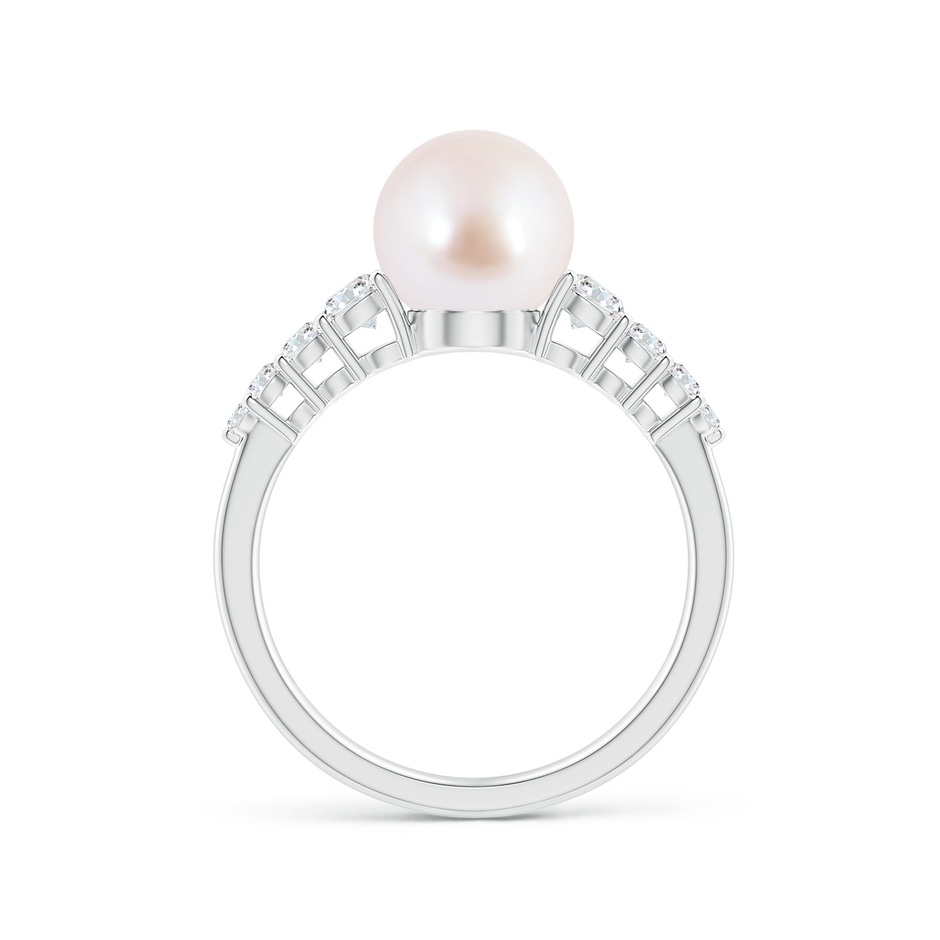8mm AAA Japanese Akoya Pearl Ring with Graduated Diamonds in White Gold side 1