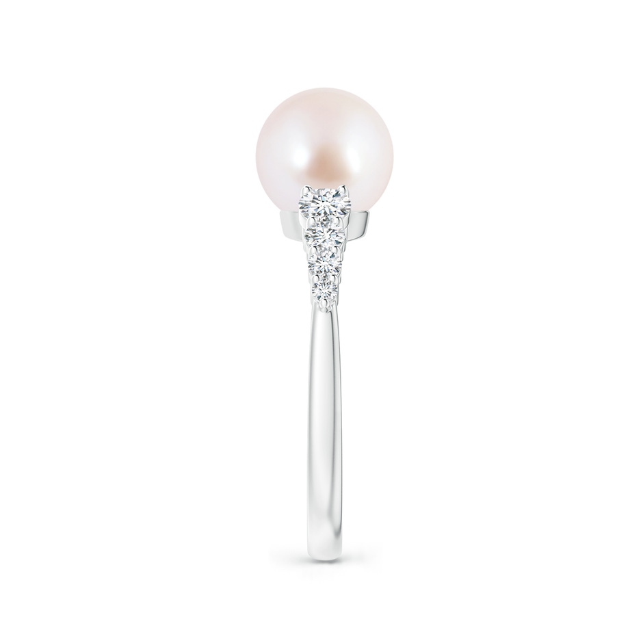 8mm AAA Japanese Akoya Pearl Ring with Graduated Diamonds in White Gold side 2