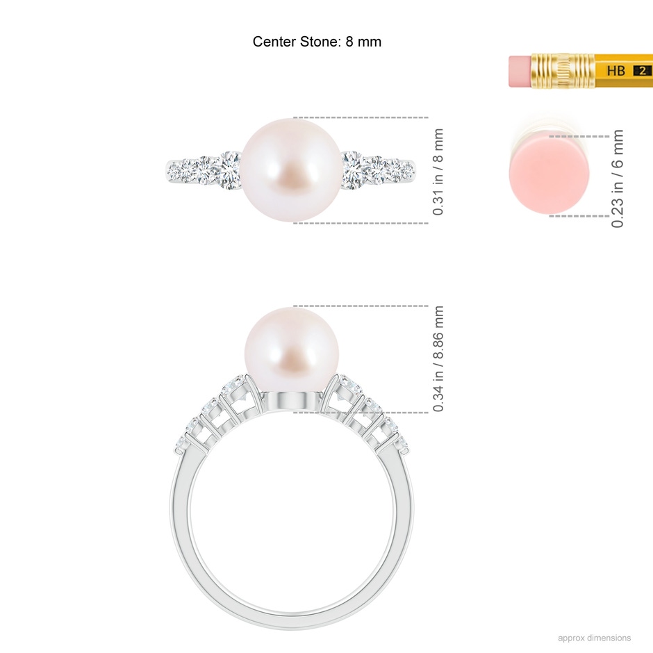8mm AAA Japanese Akoya Pearl Ring with Graduated Diamonds in White Gold ruler