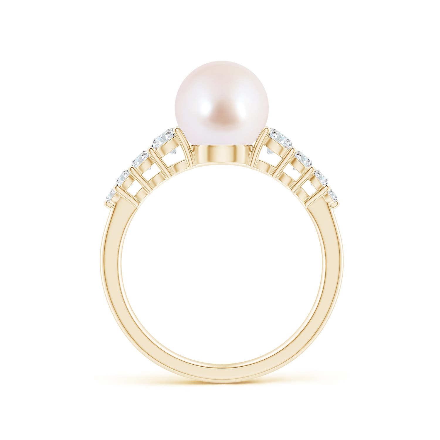 8mm AAA Japanese Akoya Pearl Ring with Graduated Diamonds in Yellow Gold