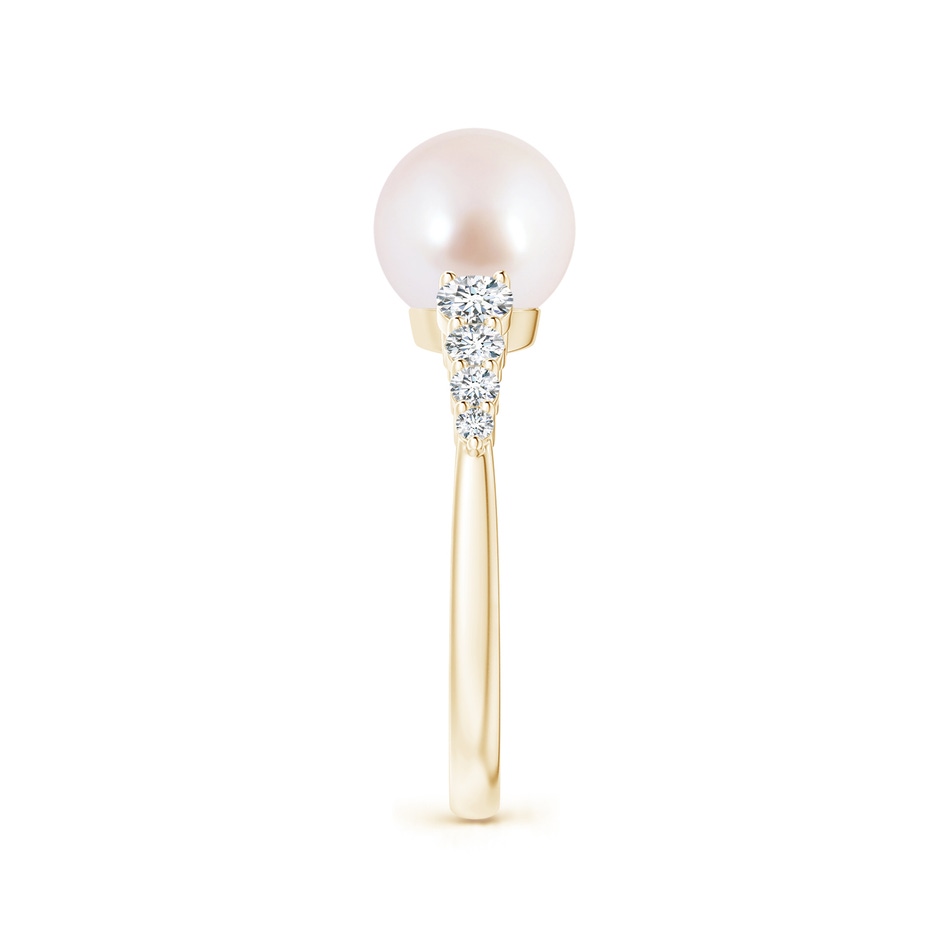 8mm AAA Japanese Akoya Pearl Ring with Graduated Diamonds in Yellow Gold side 2